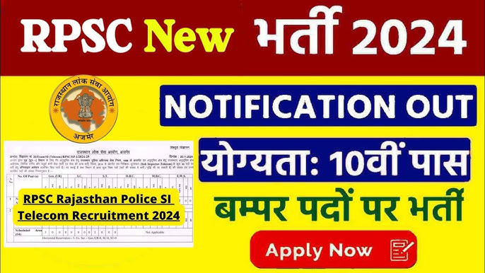 RPSC Sub Inspector Telecom Online Form 2024